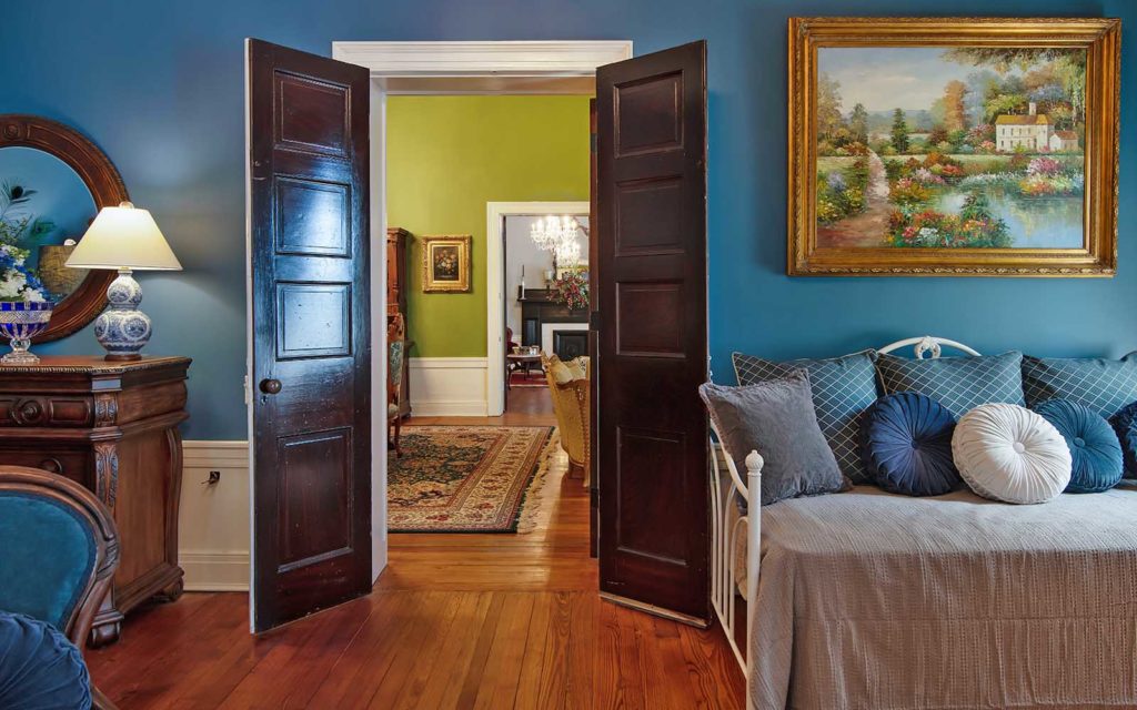 Embrace the elegant blues of this guest room at our Nashville Bed and Breakfast - it's top when it comes to where to stay in Nashville this summer!