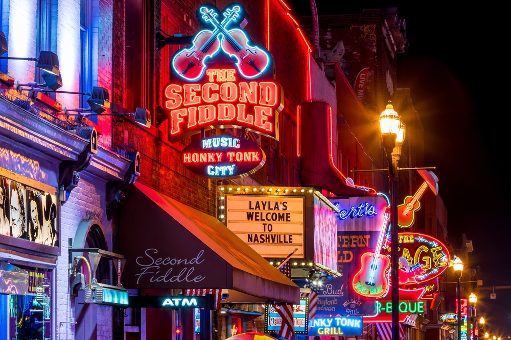 Sign of the Honkey Tonk Highway in downtown Nashville 