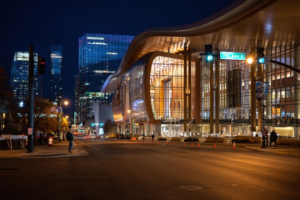 photo of the exterior of Music City Center at night