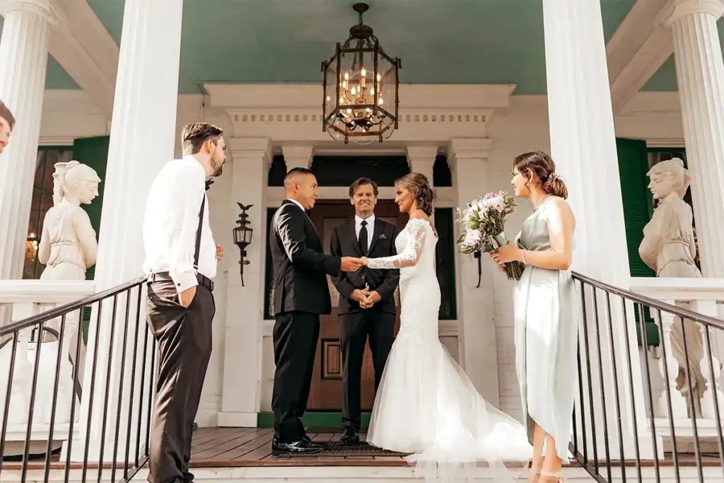 Wedding Ceremony on Belle Air Mansion Grand Front Porch